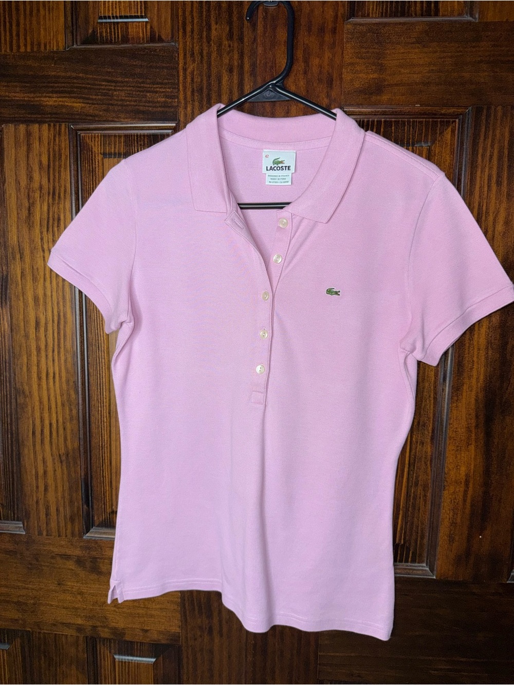 Lacoste Women's Light Pink Button-Down Polo Shirt